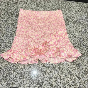 Zara Pink Floral Ruched MIni Skirt Sz M